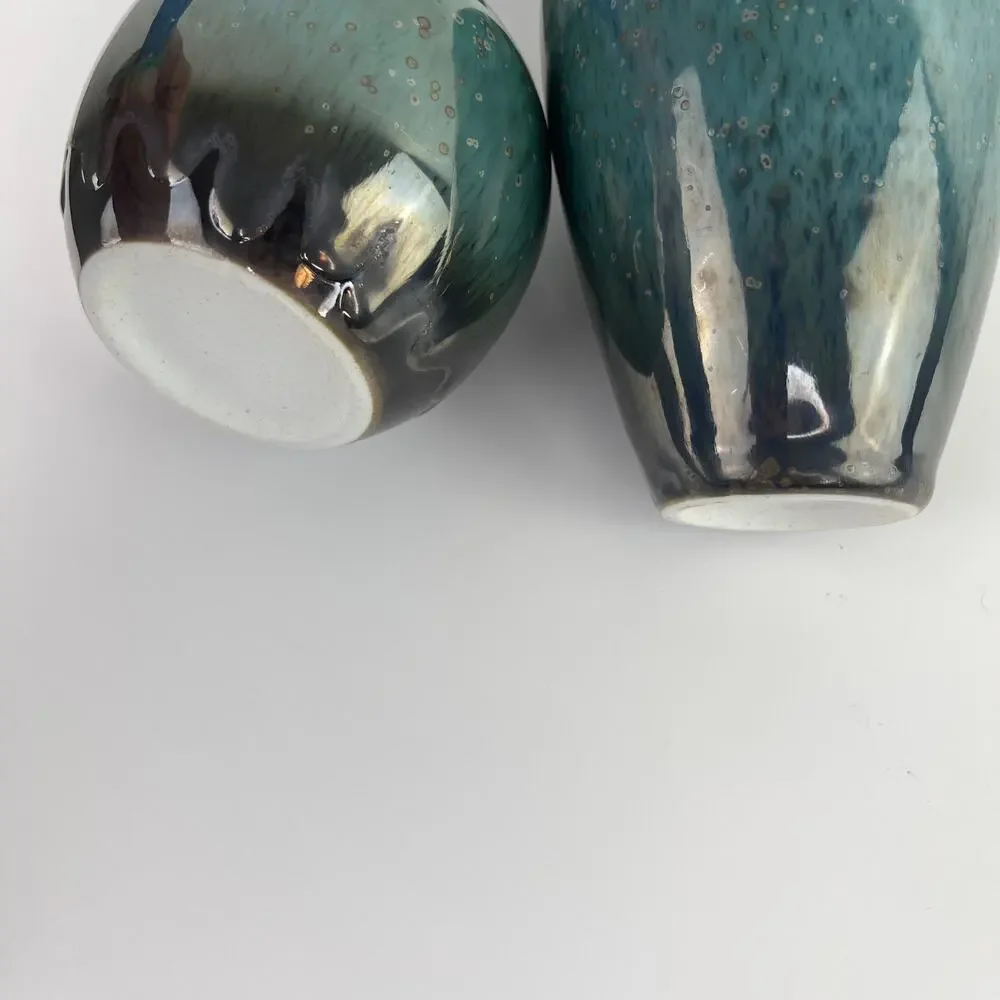 Set of 2 Ombre Mini Tulip Bud Vases Green Teal Art Home Decor Pottery